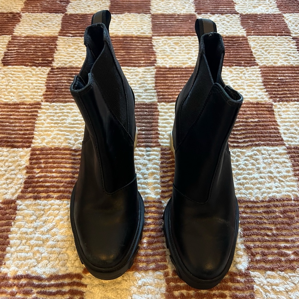Sorel Women's Brex Heel Chelsea Boots Black White Waterproof Winter Shoe Slip On - Picture 3 of 5